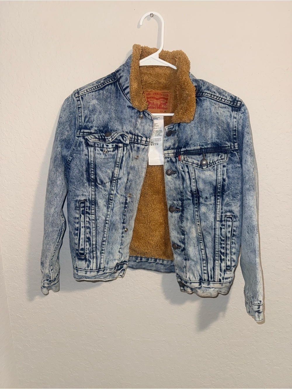 Levi’s Sherpa Lined Denim Jacket Acid Wash Trucker Size M - Picture 7 of 7